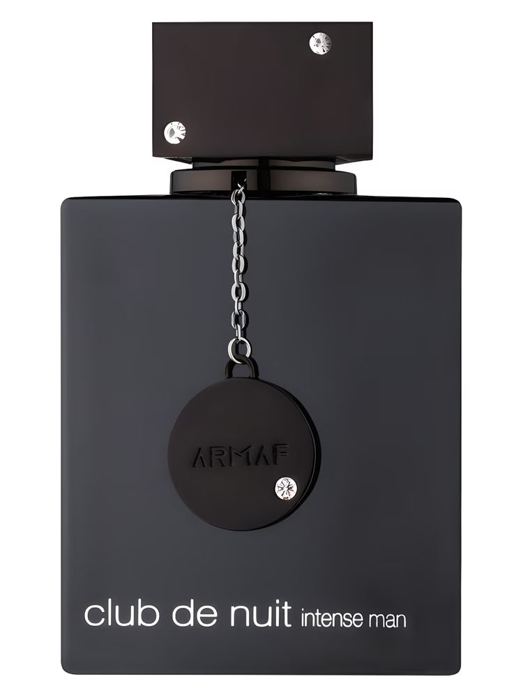 Armaf club de nuit intense man odlewka czarny flakon perfum z ozdobnym łańcuszkiem i kryształami
