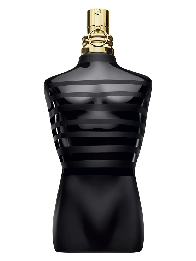 Jean Paul Gaultier Le Male Le Parfum odlewka perfumu w czarnej butelce w kształcie torsu męskiego